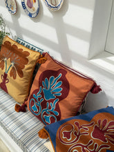 House of Capricorn Teles Brick Cotton Linen and Chenille Embroidered Cushion