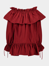Saint Laurent Bordeaux Off-the-Shoulder Ruffled Cotton Twill Dress
