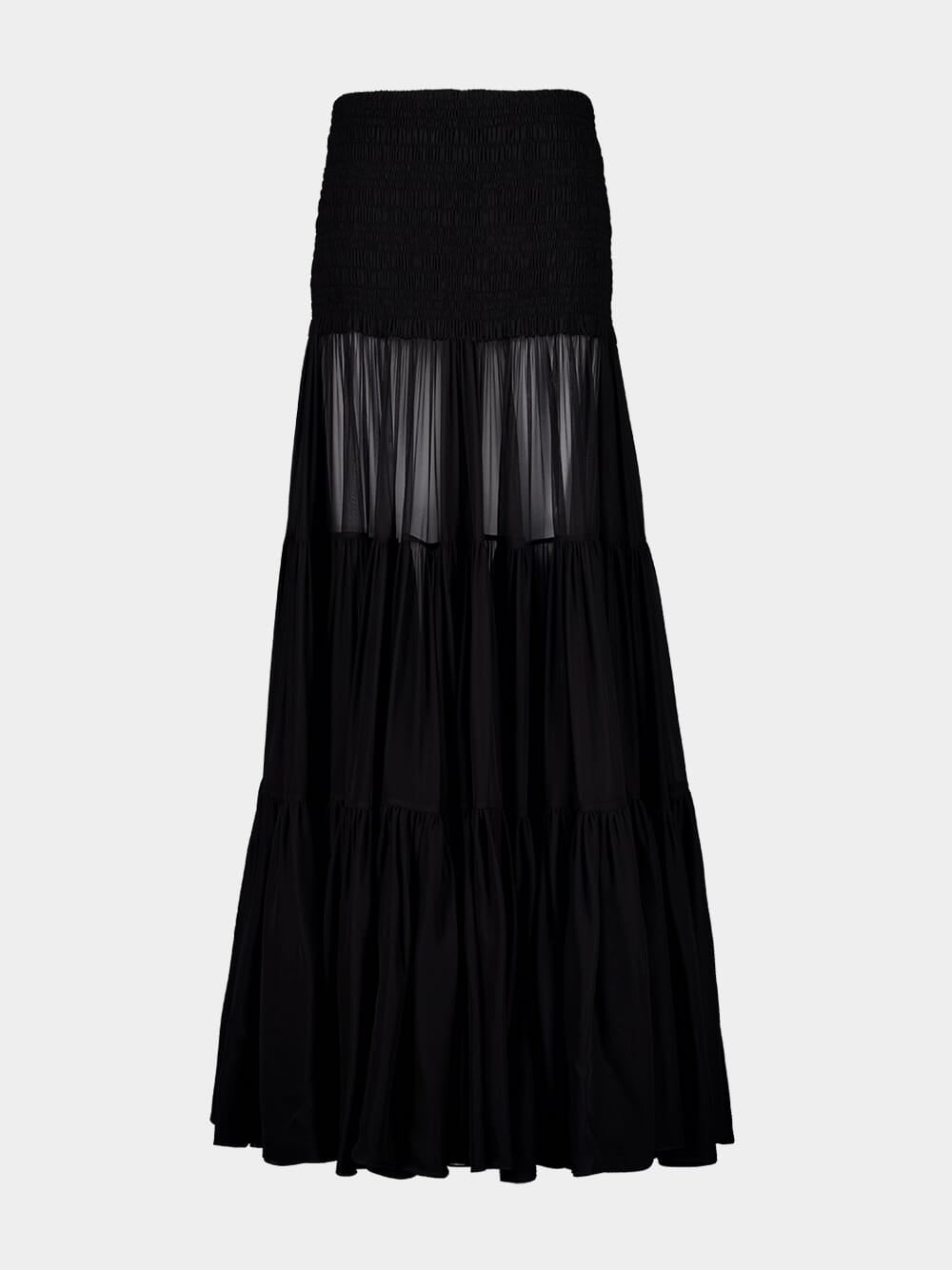 Black Ruffled Maxi Skirt in Silk Crepe Muslin