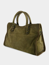Balenciaga Khaki Green Le City Bag Medium in Suede Calfskin