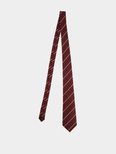 Saint Laurent Striped Wide Tie in Burgundy Wool-Silk