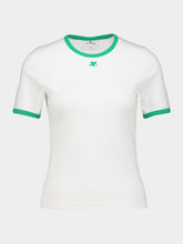 Courrèges Heritage White and Green Contrast Cotton T-Shirt