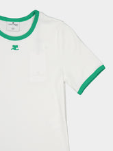 Courrèges Heritage White and Green Contrast Cotton T-Shirt