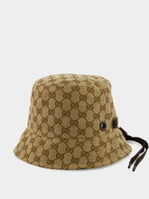 Gucci Beige and Dark Brown GG Canvas Bucket Hat with Tie