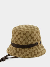 Gucci Beige and Dark Brown GG Canvas Bucket Hat with Tie