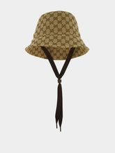 Gucci Beige and Dark Brown GG Canvas Bucket Hat with Tie