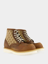 Gucci Brown Leather Ankle Boot with GG Canvas Insert