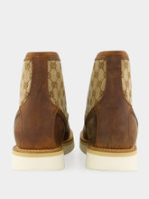 Gucci Brown Leather Ankle Boot with GG Canvas Insert