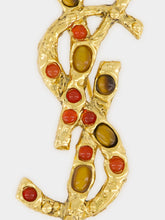 Saint Laurent Cassandre Brooch in Tiger’s Eye and Sunstone