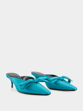 Balenciaga Nano Bow Heeled Mules in Blue Satin