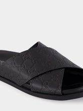 Gucci Black GG Embossed Leather Slides
