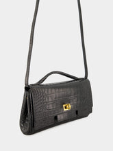 Balenciaga Black Bel Air Embossed Croc Clutch Bag