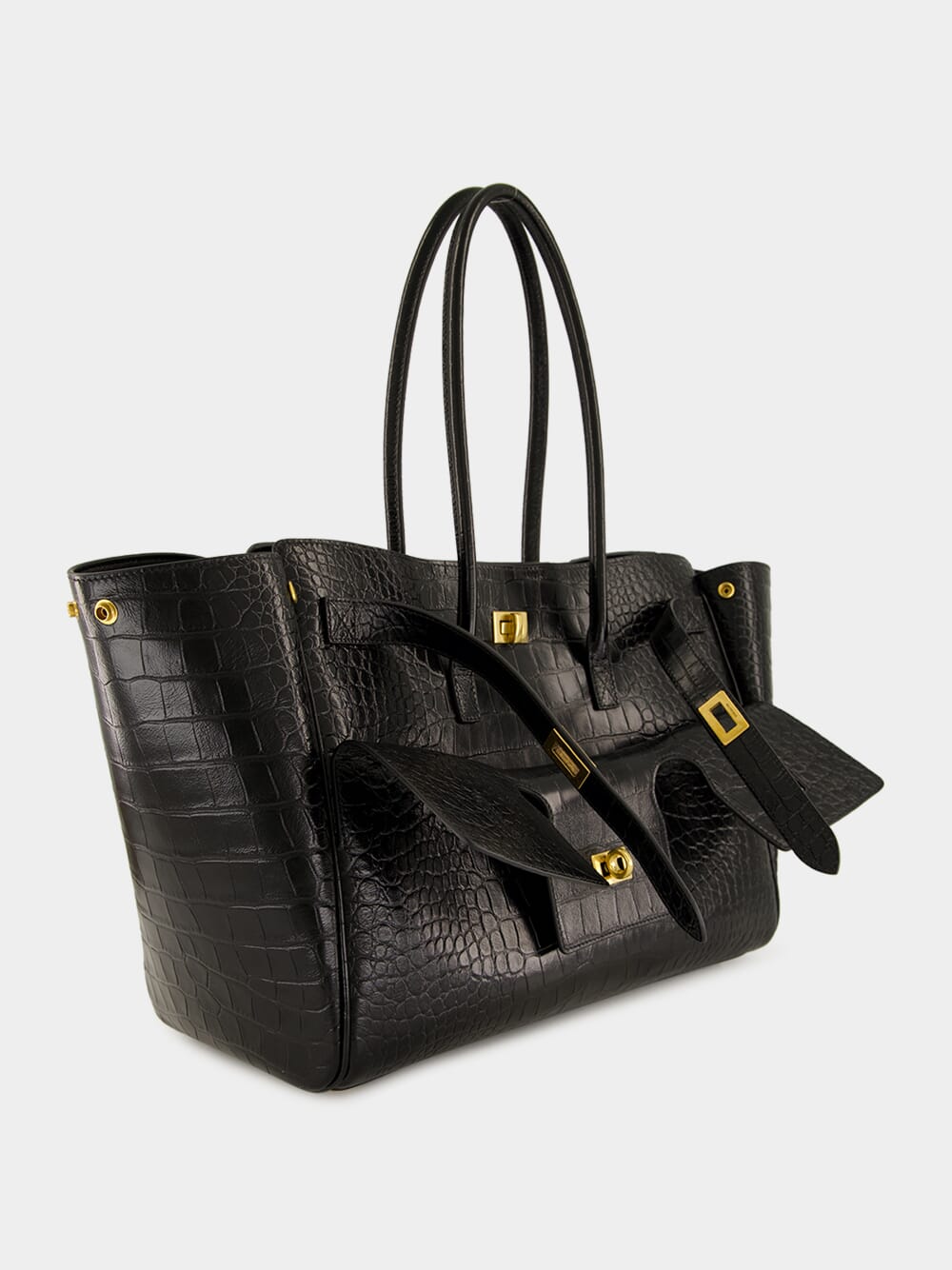Balenciaga Bel Air Medium Carry All Bag in Black Croc | Fashion Clinic