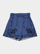 Zimmermann Railway Blue Aster Embroidered Denim Shorts
