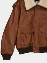 Saint Laurent Terracotta Leather and Shearling Bomber Jacket