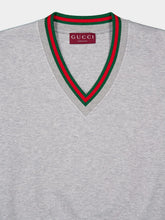 Gucci Light Grey V-Neck Sweatshirt with Web