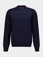 Gucci Blue Cotton Wool Sweater with Gucci Intarsia