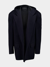 Dark Navy Hooded Short Wool Coat