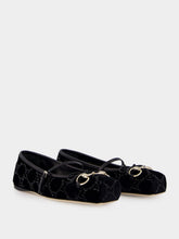 Gucci Black Velvet GG Crystal Horsebit Ballet Flat