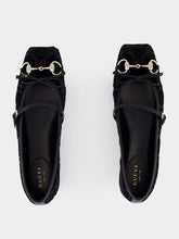 Gucci Black Velvet GG Crystal Horsebit Ballet Flat
