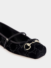 Gucci Black Velvet GG Crystal Horsebit Ballet Flat