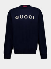 Gucci Navy Blue Cotton Crewneck Sweatshirt with Embroidery