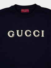 Gucci Navy Blue Cotton Crewneck Sweatshirt with Embroidery