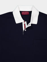 Gucci Blue Stretch Cotton Piquet Polo Shirt with Web Detail