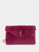 Saint Laurent Cassandre Small Suede Chain Pouch in Deep Fuchsia
