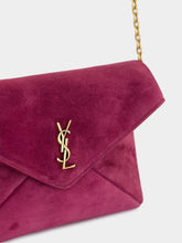 Saint Laurent Cassandre Small Suede Chain Pouch in Deep Fuchsia