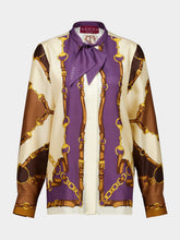 Gucci Brown and Violet Printed Silk Twill Shirt
