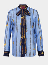 Gucci Blue Marina Chain Print Silk Twill Shirt