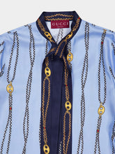 Gucci Blue Marina Chain Print Silk Twill Shirt