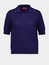 Gucci Blue Cotton-Silk GG Pointelle Polo Shirt