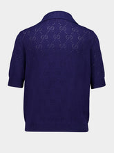 Gucci Blue Cotton-Silk GG Pointelle Polo Shirt