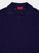 Gucci Blue Cotton-Silk GG Pointelle Polo Shirt