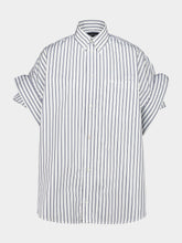 Balenciaga White and Blue Short Sleeve Tucked Cotton Shirt