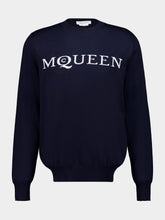 Alexander McQueen Navy and Ice Blue Logo Wool Jumper