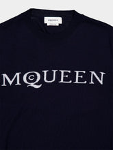 Alexander McQueen Navy and Ice Blue Logo Wool Jumper