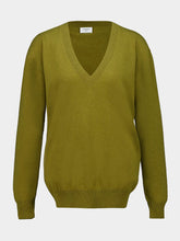 Saint Laurent Olive Green Cashmere V-Neck Sweater