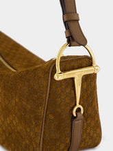 Gucci Brown GG Suede Half Horsebit Medium Shoulder Bag