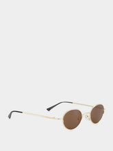 McQueen Gold and Brown Round Metal Sunglasses