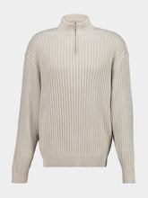 Balenciaga Light Grey Ribbed Zip-Neck Jumper