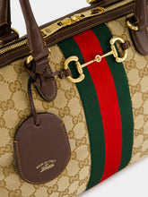 Gucci Sand and Brown GG Canvas Borsetto Large Boston Bag