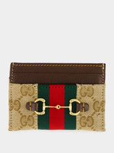 Gucci Sand and Brown Horsebit Web Card Case