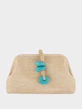 Serena Uziyel Natural Petra Jute Clutch with Aqua Detail