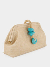 Serena Uziyel Natural Petra Jute Clutch with Aqua Detail