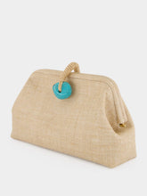 Serena Uziyel Natural Petra Jute Clutch with Aqua Detail