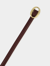Saint Laurent Dark Beige and Rouge Cabernet Oval Buckle Reversible Belt