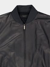 Gucci Anthracite Grey Leather Bomber Jacket